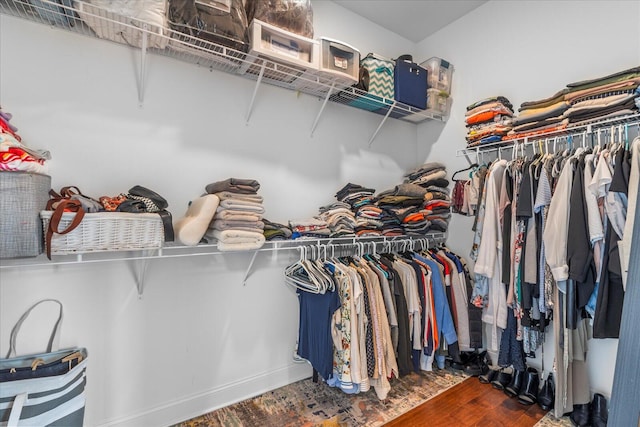 walk in closet with wood-type flooring