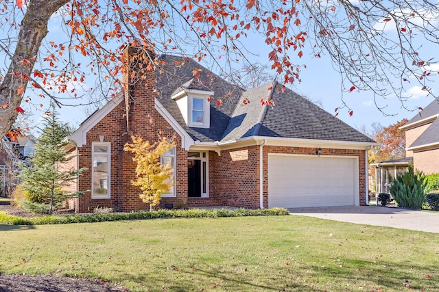 view of front facade with a front lawn and a garage