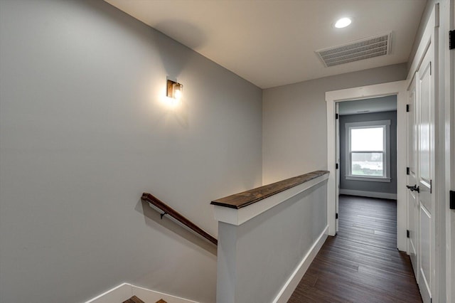 1318 Unity Dr NE, Cleveland, TN 37312 - hall featuring an upstairs landing, baseboards, dark wood-style flooring, and recessed lighting