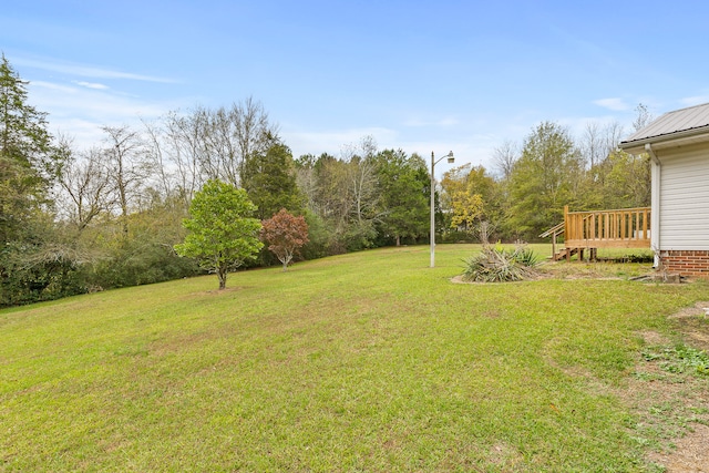 view of yard with a wooden deck