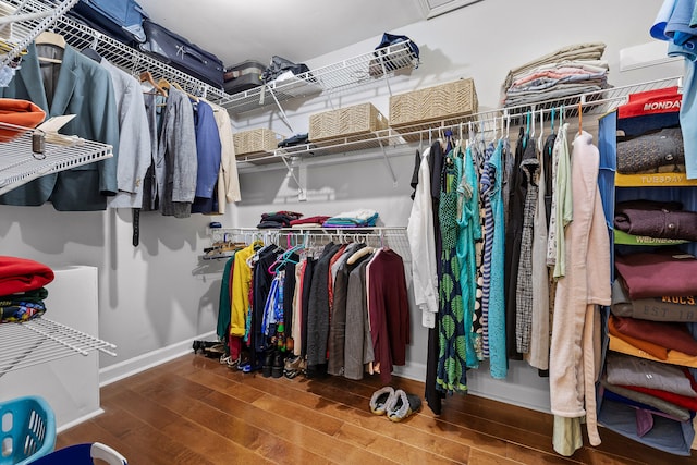 walk in closet with hardwood / wood-style flooring