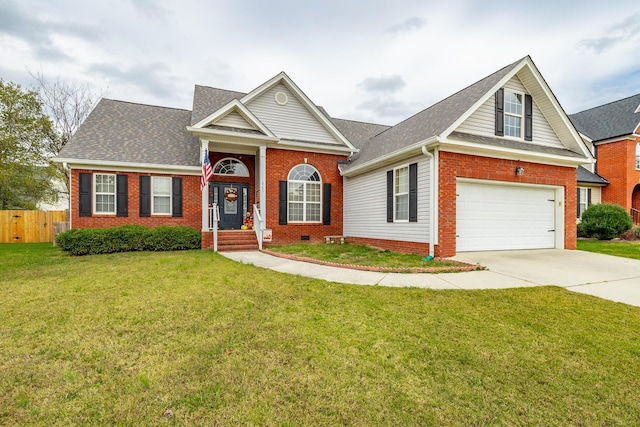 view of front of home featuring a garage and a front lawn