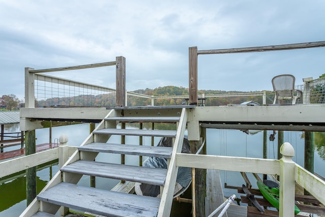 dock area with a water view