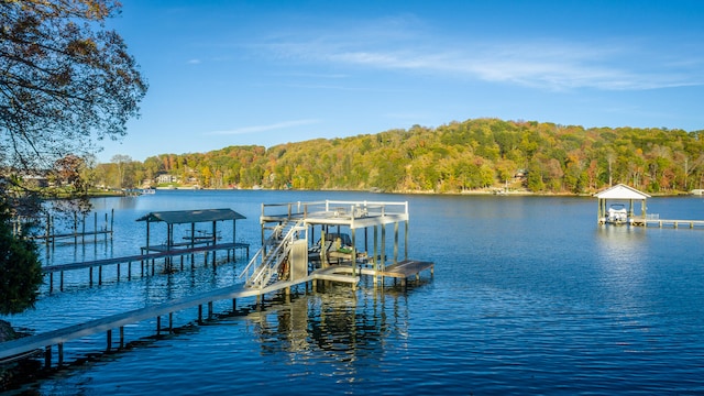 view of dock with a water view