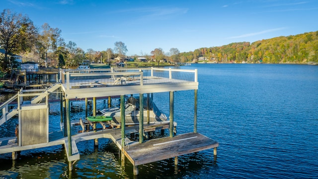 dock area with a water view