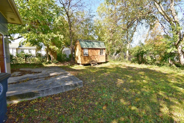 view of yard featuring a shed