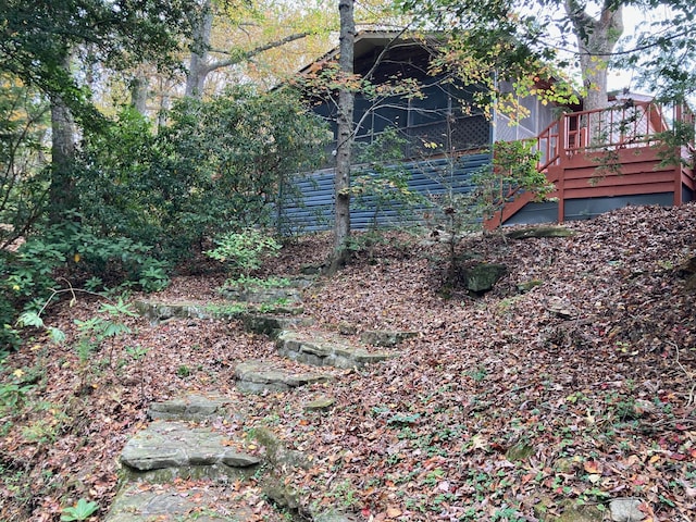 134 Old Spring Rd, Rising Fawn, GA 30738 - view of yard with a wooden deck and stairway