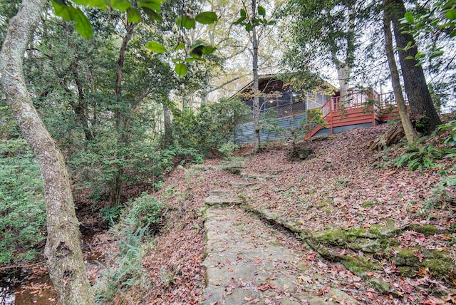 view of yard featuring a wooden deck