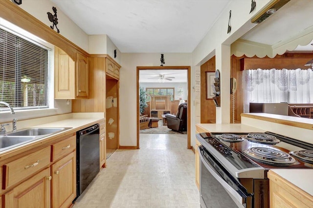 kitchen featuring dishwasher, sink, a healthy amount of sunlight, and electric range