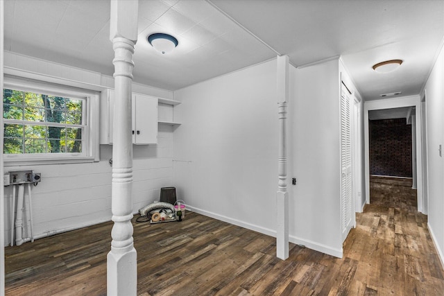 interior space with dark wood-type flooring