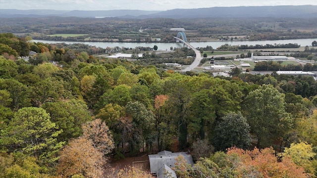 aerial view with a water and mountain view