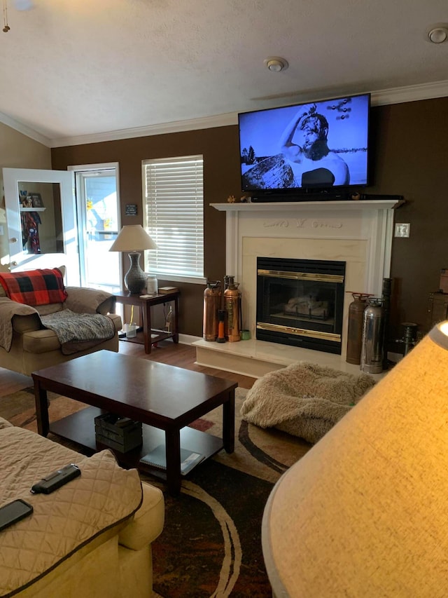 living room featuring ornamental molding