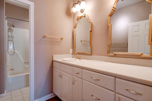 bathroom with tile patterned flooring, shower / bathing tub combination, and vanity