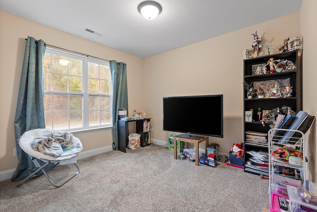 rec room with carpet flooring