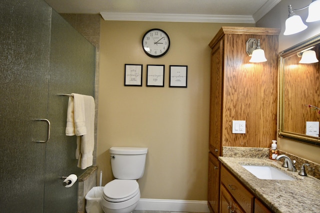 334 Belaire Dr, Copperhill, TN 37317 - bathroom with toilet, ornamental molding, vanity, a shower, and baseboards