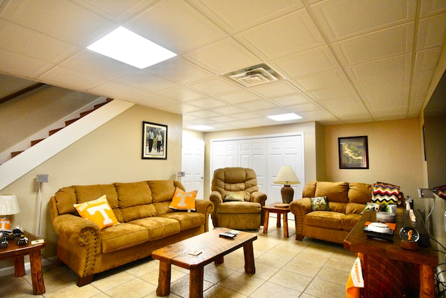 living room with light tile patterned floors