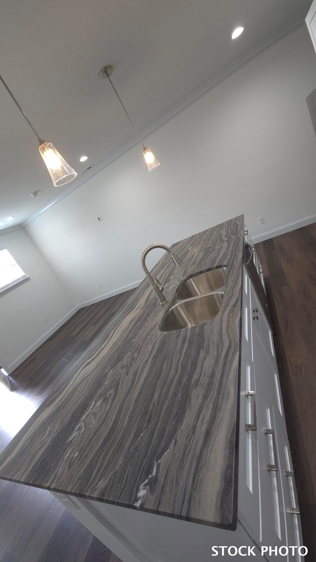 interior space featuring dark hardwood / wood-style floors and vaulted ceiling