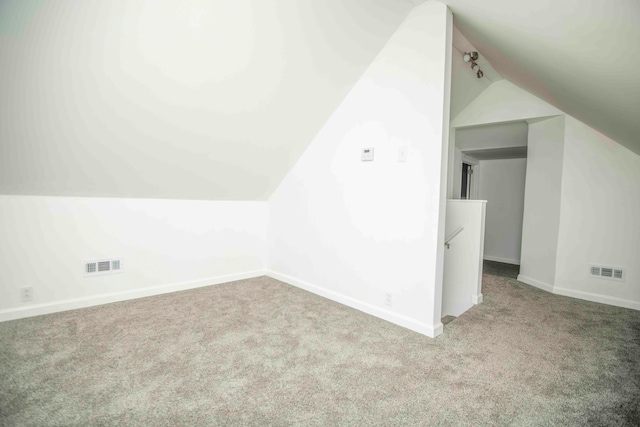 bonus room with light colored carpet and vaulted ceiling