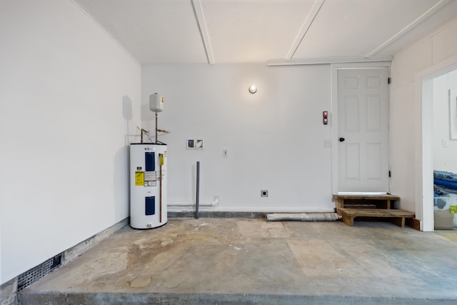 garage featuring water heater