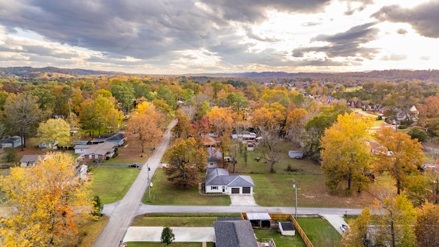 view of aerial view at dusk