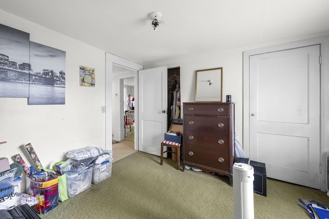 interior space featuring light colored carpet