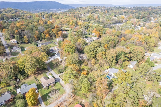 drone / aerial view featuring a mountain view