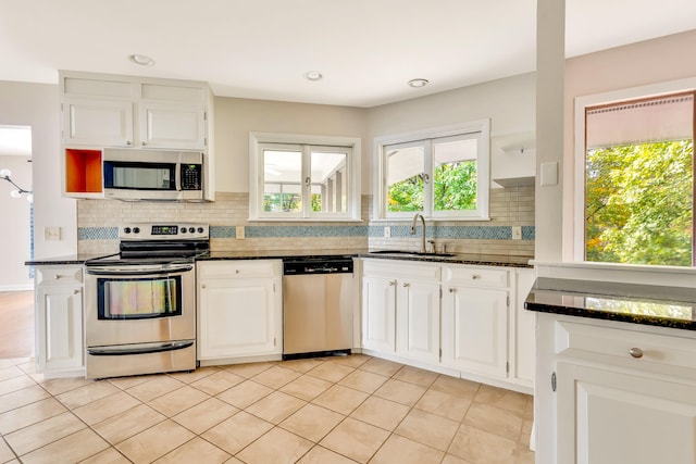 kitchen with white cabinetry, sink, appliances with stainless steel finishes, and tasteful backsplash