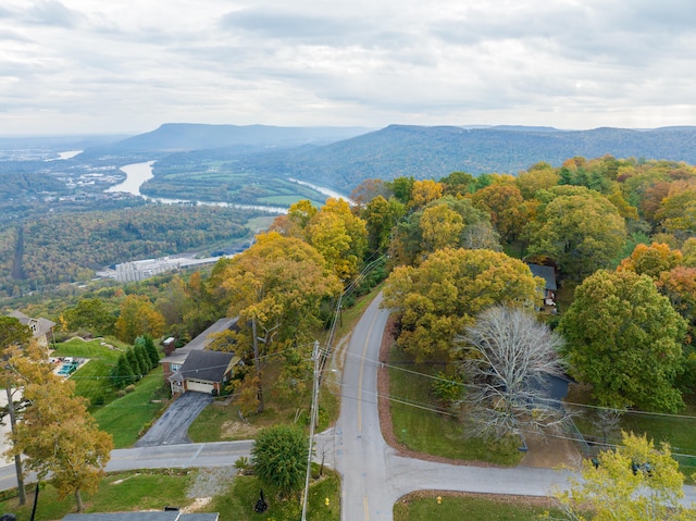 birds eye view of property featuring a mountain view