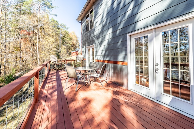 wooden terrace with french doors