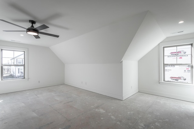 bonus room featuring vaulted ceiling and ceiling fan