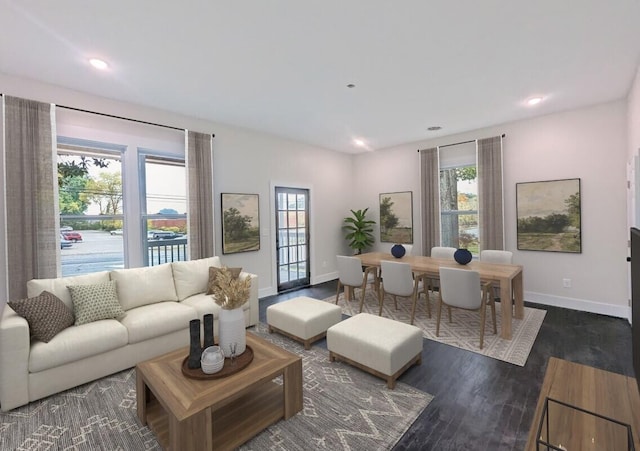 living room featuring dark hardwood / wood-style floors