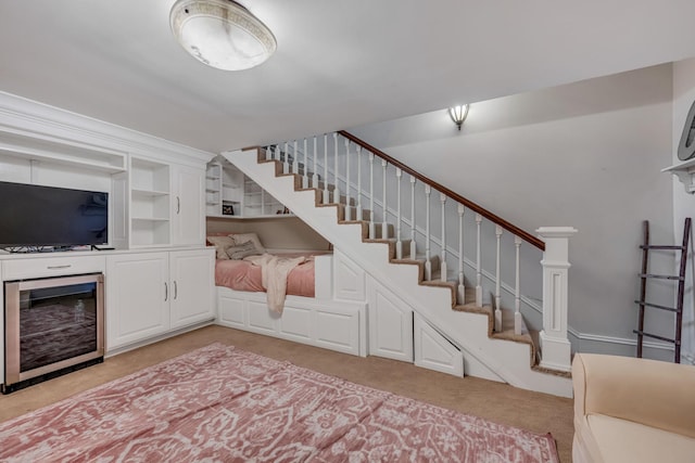 living room with light colored carpet