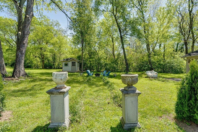 view of yard with an outdoor structure