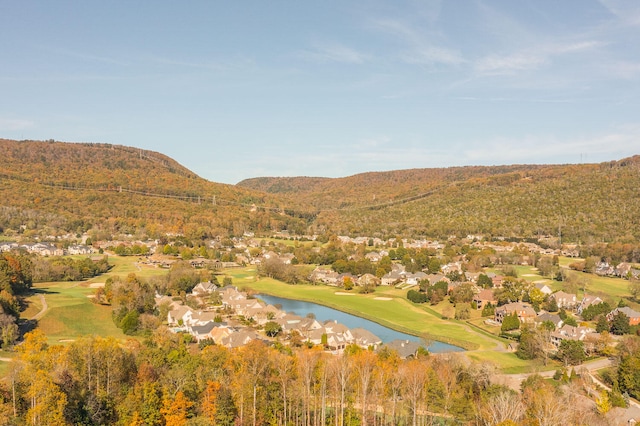 aerial view with a water and mountain view