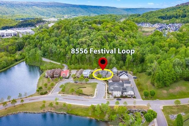 aerial view with a view of trees and a water view