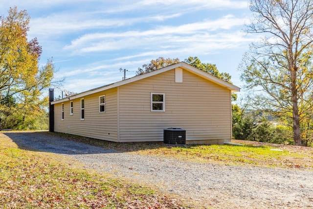 view of home's exterior featuring central air condition unit