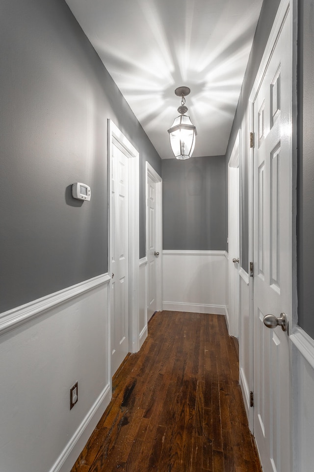 corridor featuring dark hardwood / wood-style flooring