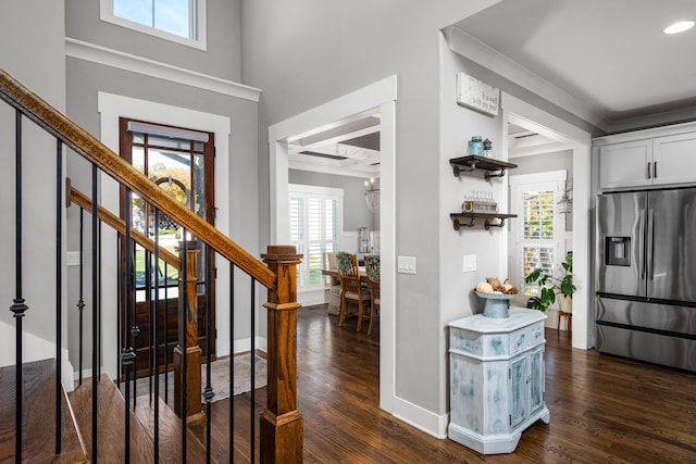 foyer with a chandelier, dark hardwood / wood-style flooring, and a healthy amount of sunlight