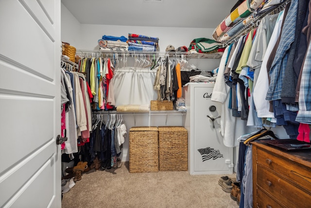 walk in closet featuring carpet floors