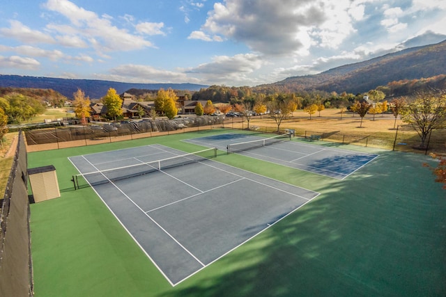 view of sport court featuring a mountain view