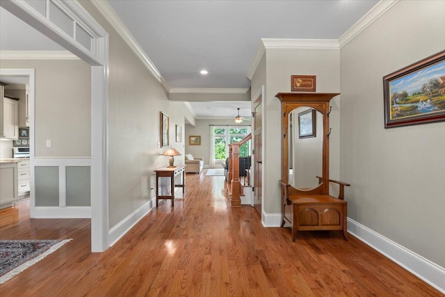 4014 Hawks Way NE, Huntsville, AL 35811 - hall featuring crown molding, light wood-type flooring, and recessed lighting