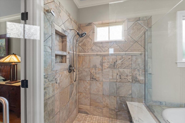 4014 Hawks Way NE, Huntsville, AL 35811 - full bathroom featuring tiled shower and ornamental molding