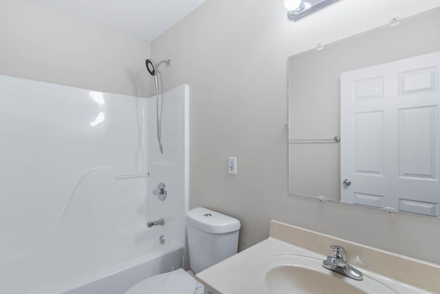 full bathroom featuring vanity,  shower combination, and toilet