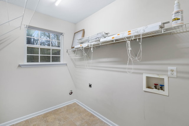 clothes washing area with hookup for a washing machine and hookup for an electric dryer