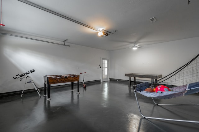 game room with ceiling fan