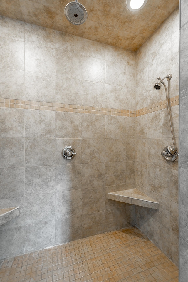 bathroom with a tile shower