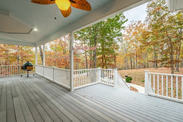 wooden terrace with ceiling fan