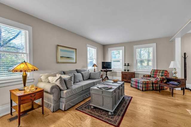 living room featuring light wood-type flooring