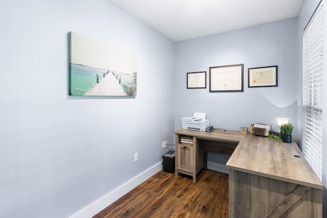 office area with dark hardwood / wood-style floors