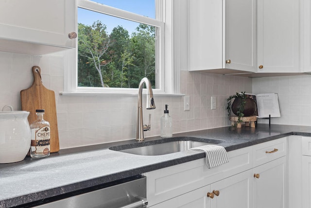 kitchen with white cabinetry, a wealth of natural light, sink, and stainless steel dishwasher